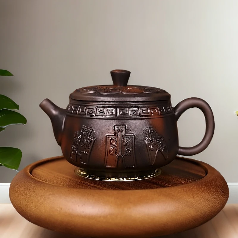 紫陶百财汉瓦壶大容量家用中式手工茶壶家用复古紫陶壶