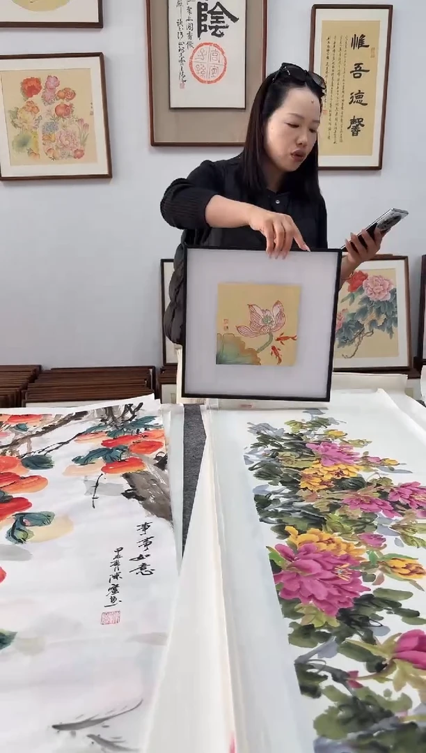 书法刘玉学-荷花-34cm*34cm手绘书法作品玄关客厅茶室-手绘同款