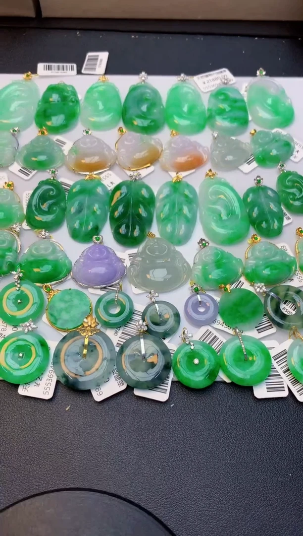 颈饰18K金镶嵌翡翠天然A货缅甸翡翠百元以上9元证书费自理