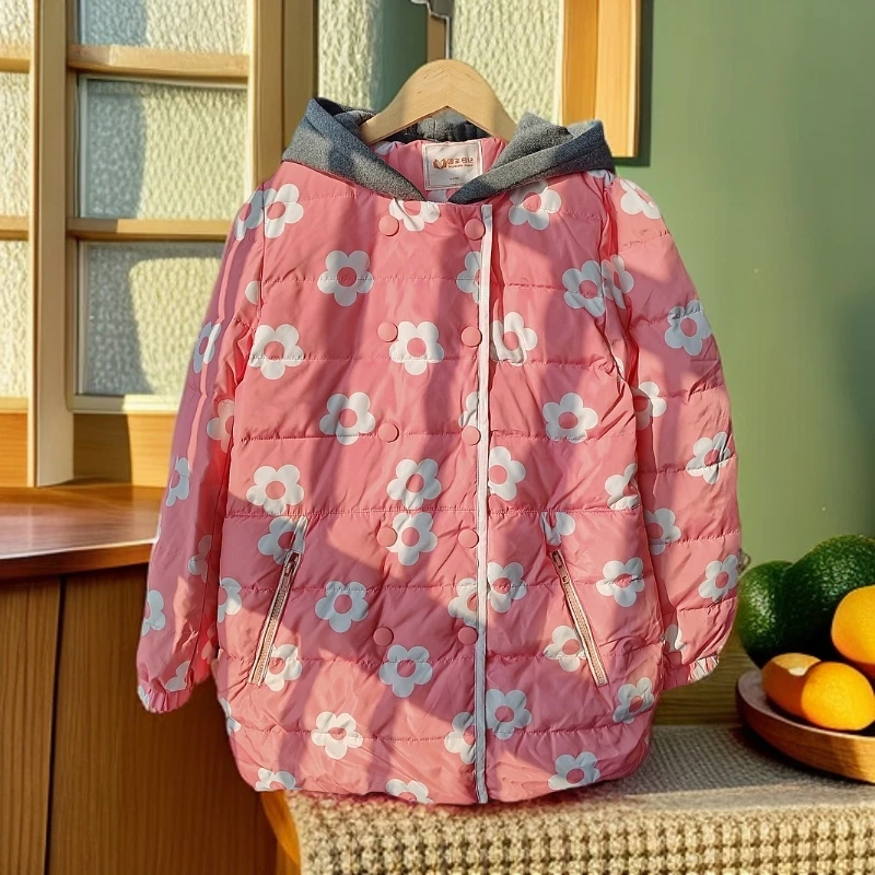 冬季女童休闲连帽小花80羽羽小外套