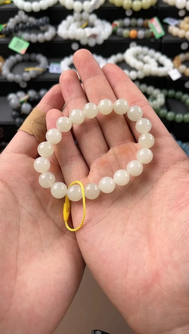 【闪购商品】和田玉手串未镶嵌且末金山暖白卡10圆珠微色差