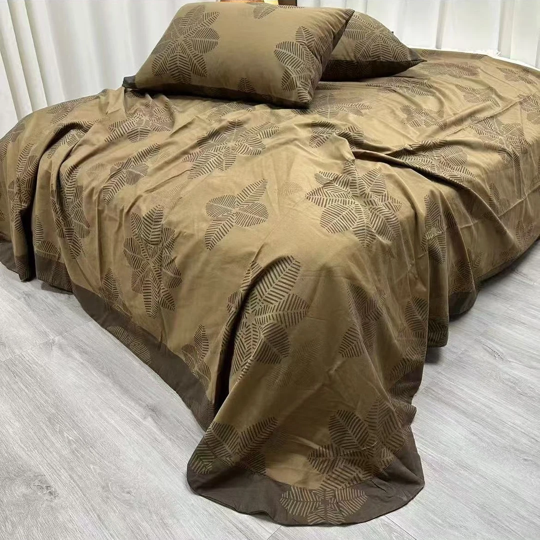 【咖啡草】240*250双层纱色织提花可水洗机洗圆角床单