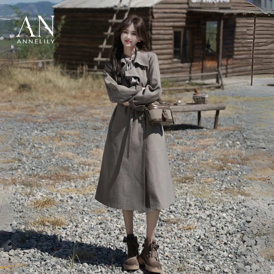 ANNELILY安琪琪【宁怀】秋季新款气质百搭风衣外套AW2508142