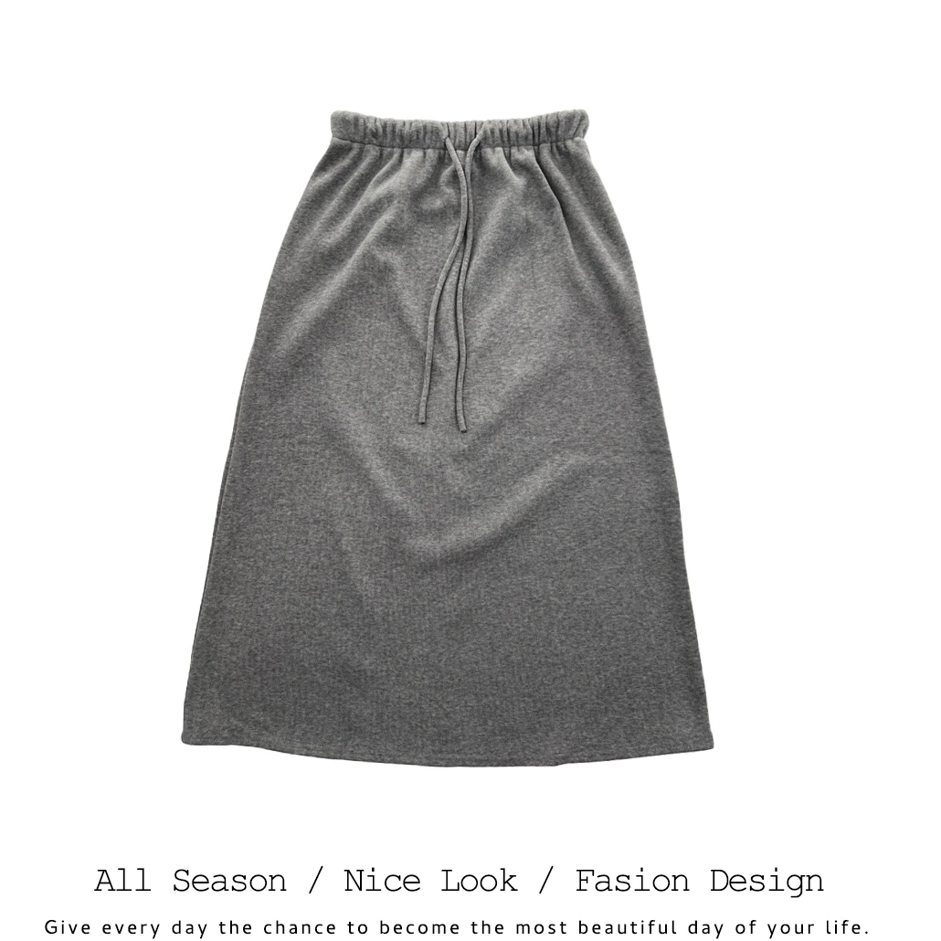 335     欧货时尚灰色薄绒松紧腰百搭半身长裙     款号#2535