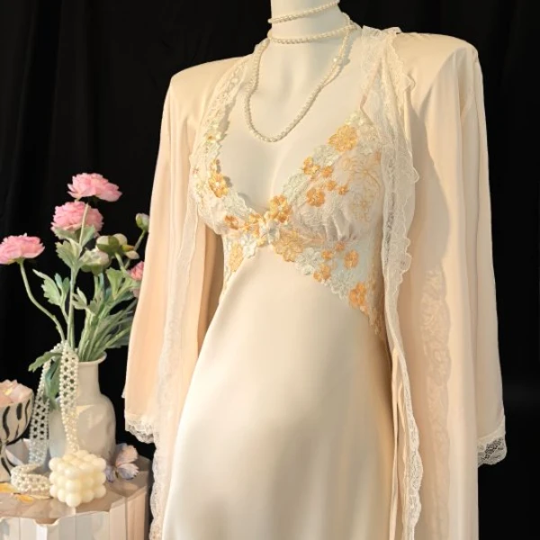 【菱间梦】法式吊带睡裙女夏纯欲风仿真丝家居服冰丝睡衣女款夏胸垫