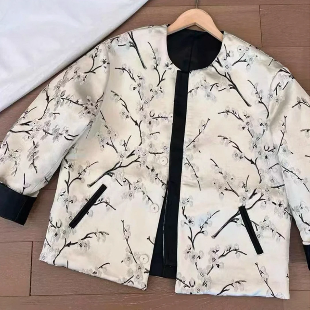 【双面穿】暗香国风提花刺绣pu蛋白皮外套