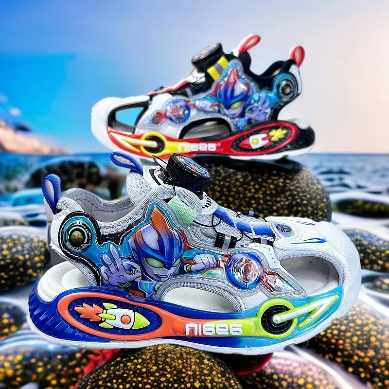 奥特曼鞋子男童鞋夏季男孩沙滩8户外发光3-6岁小童儿童包头凉鞋