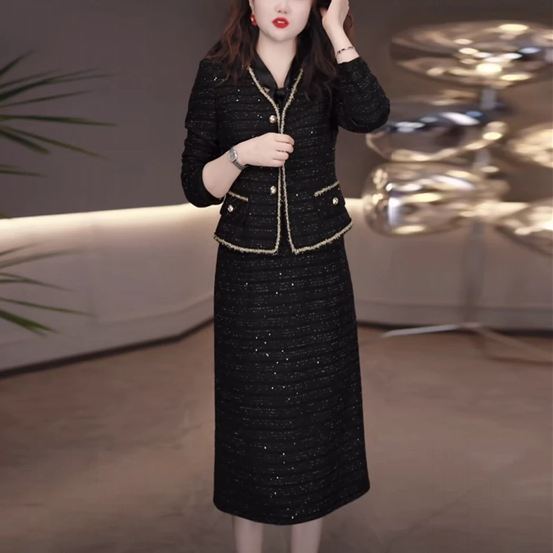 编织精纺时尚轻奢高档女装2025秋季新款气质小香风显瘦连衣裙套装