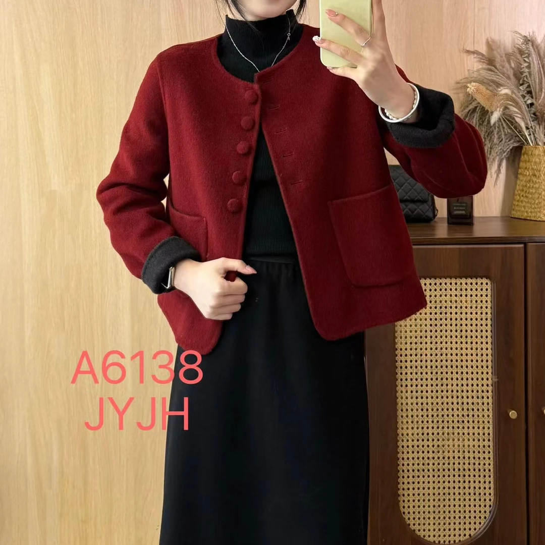 小施家韩版高端气质设计款高货双面羊毛外套8862
