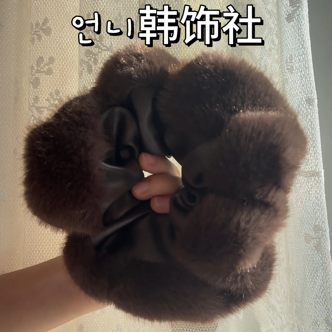 韩国东大门最新款毛拼皮  大号发圈 超显发量