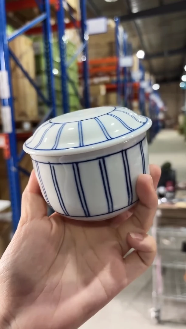 瓷（A)縞十草紋 むし碗
