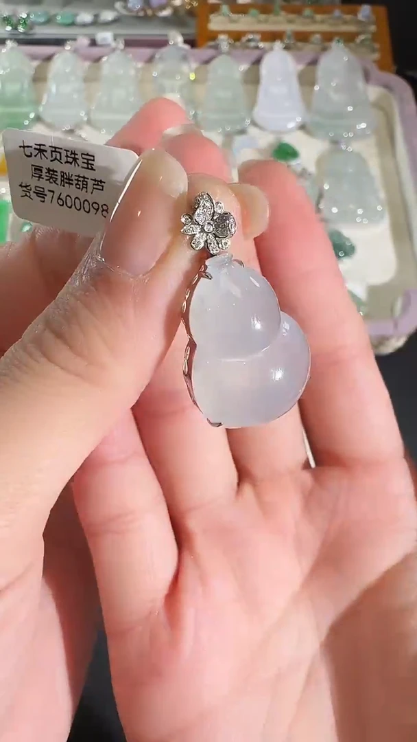 吊坠(不含链)18K金镶嵌翡翠【源头工厂】钻石镶嵌