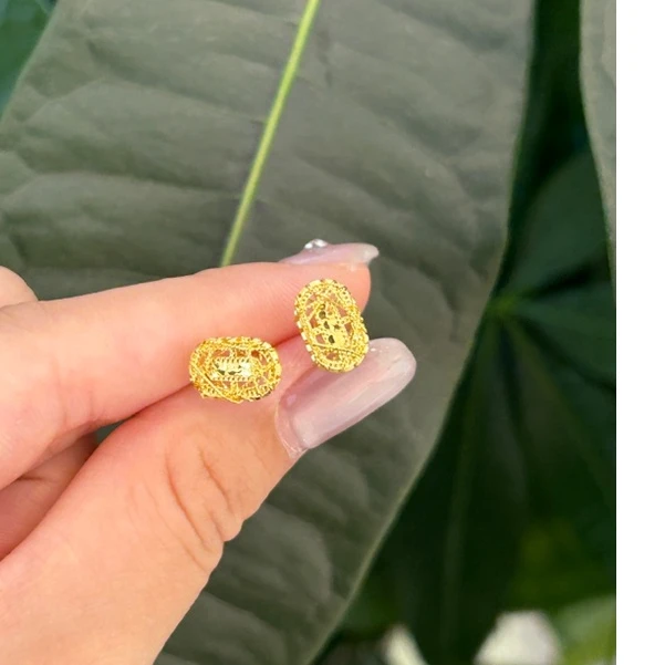 明牌珠宝黄金鸟巢龙鳞女999足金耳钉 5G黄金耳饰气质耳针百搭