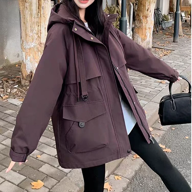 2024冬季新款韩版纯色连帽棉服宽松派克服女时尚加厚保暖外套8616