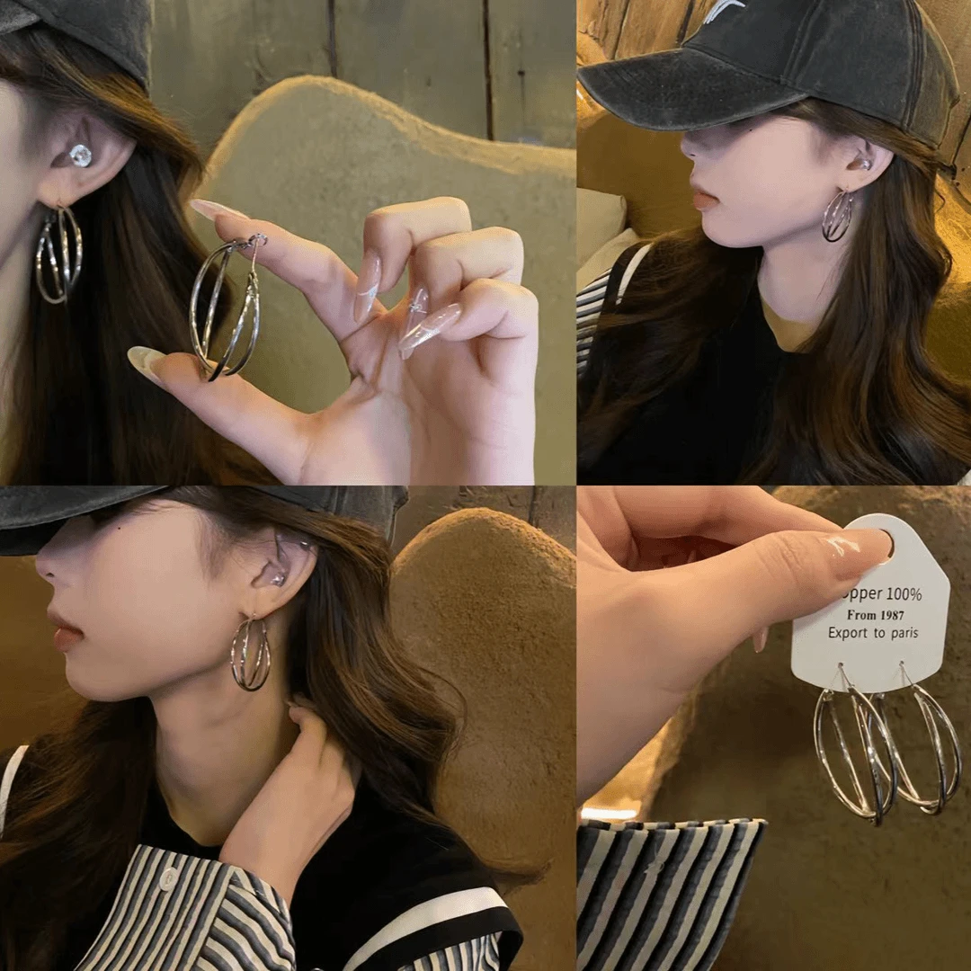 合金耳饰 欧若风~春款素圈夸张圈圈女个性轻奢交叉感简约耳圈耳钉