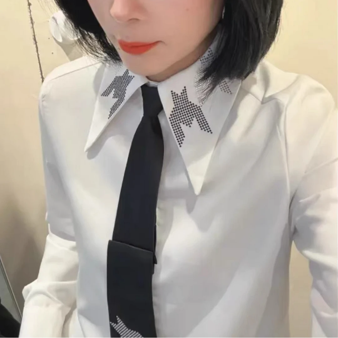 2506烫钻#重工烫钻长袖衬衫女春季设计感小众衬衣高级感别致上衣