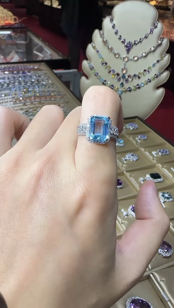 银S925镶嵌戒指托帕石10*8mm