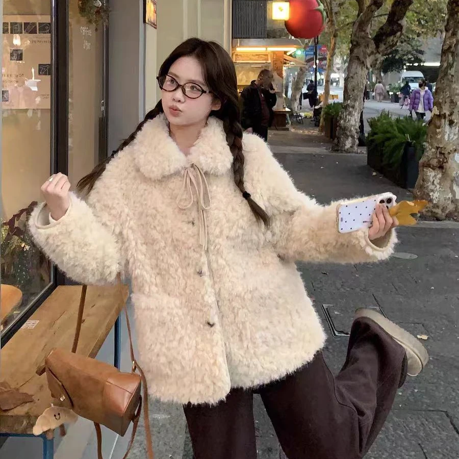 《雪顶摩卡》绑带短外套女秋冬巨好看羊羔绒棉衣服