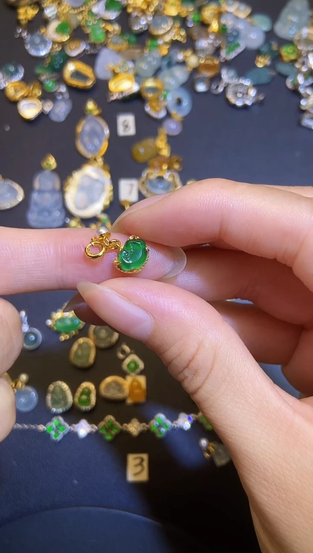 翡翠银S925镶嵌吊坠(不含链)天然A货翡翠