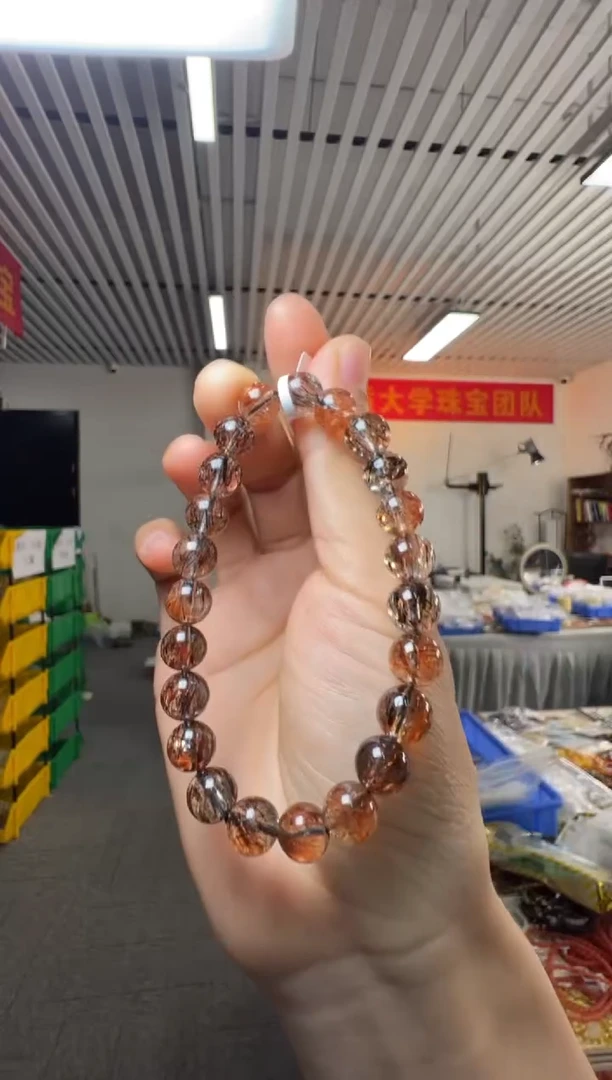 水晶手串未镶嵌约8mm黑金超七圆珠手串