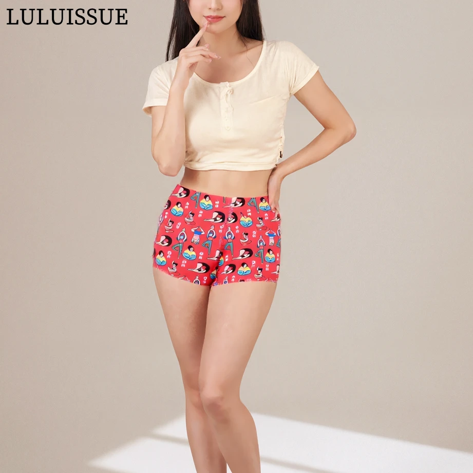 LULUISSUE｜瑜伽人运动高腰花短裤红色训练提臀骑行弹力三分裤