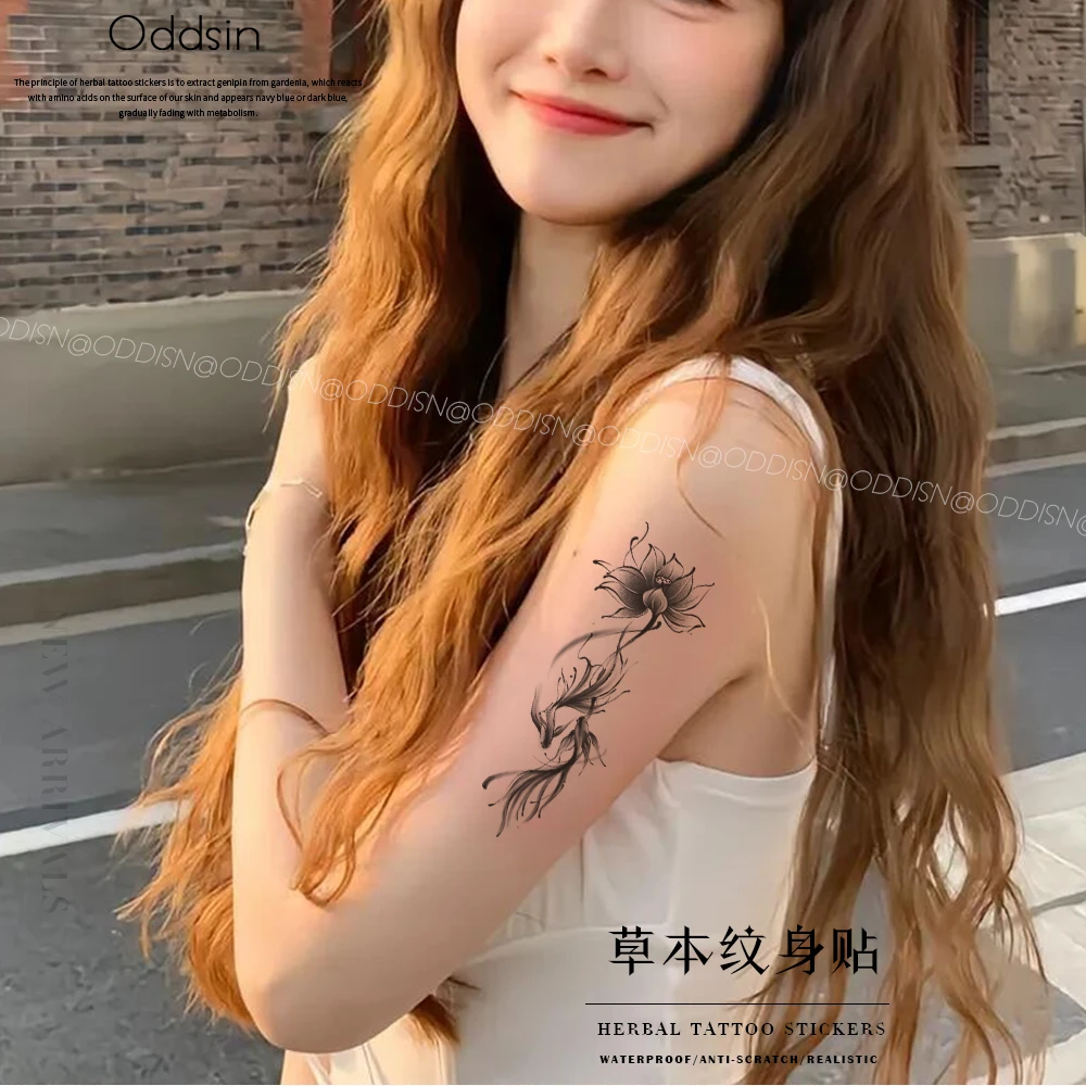 新款手指新中式纹身贴刺青色持久纹身草本贴纹身贴防水持久逼真