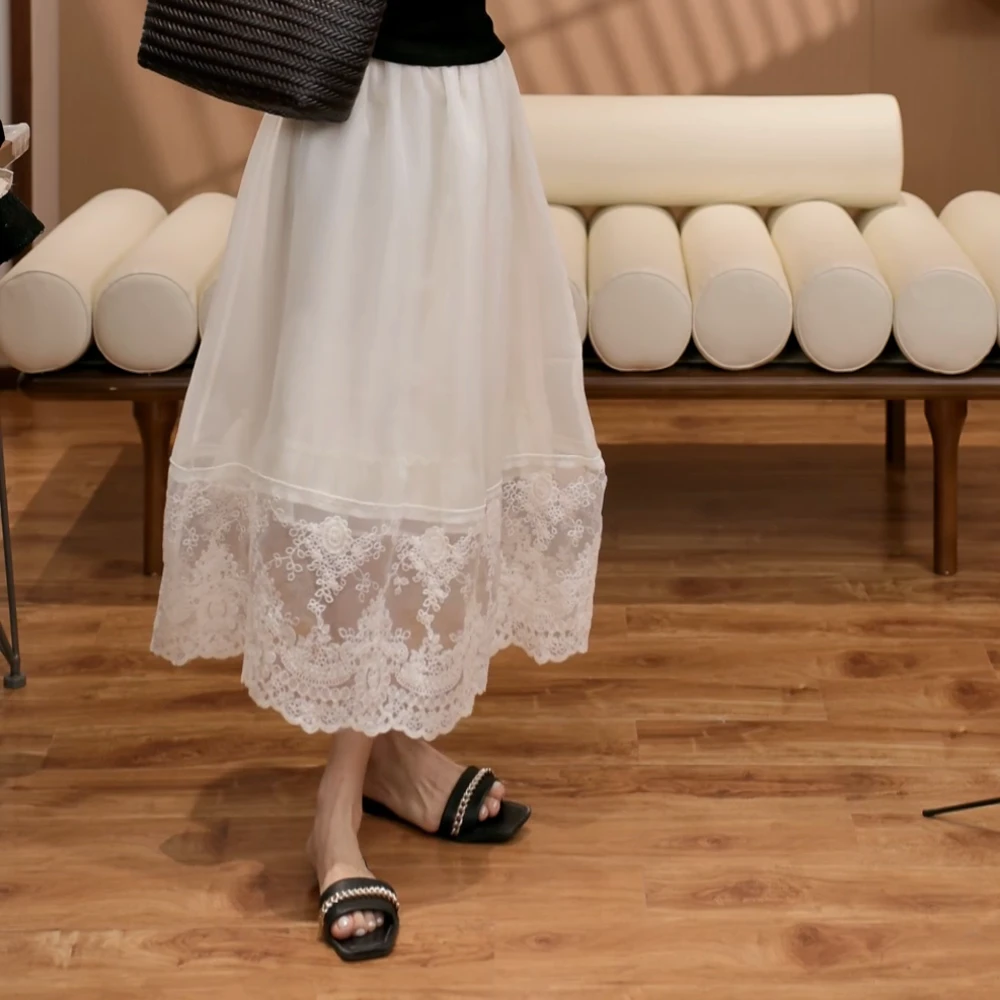 "朦胧白雾"春夏女款拼接蕾丝法式半身裙长裙裙子女