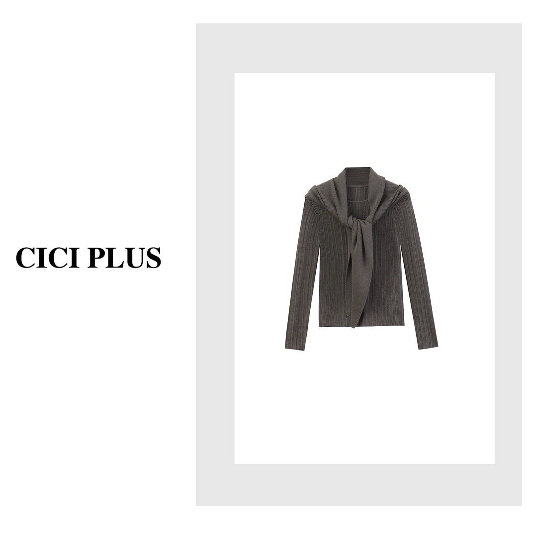 【CICI PLUS】【美利奴羊毛】2025早秋长袖披肩气质T恤25C6323