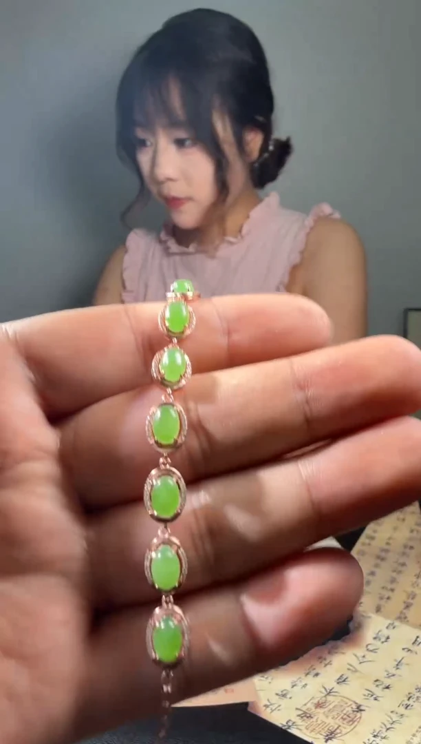 银S925镶嵌手链和田玉1