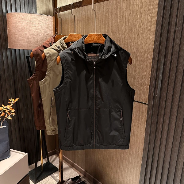 【日常休闲 极简主义】2025秋装新款男士纯色简约百搭连帽马甲背心
