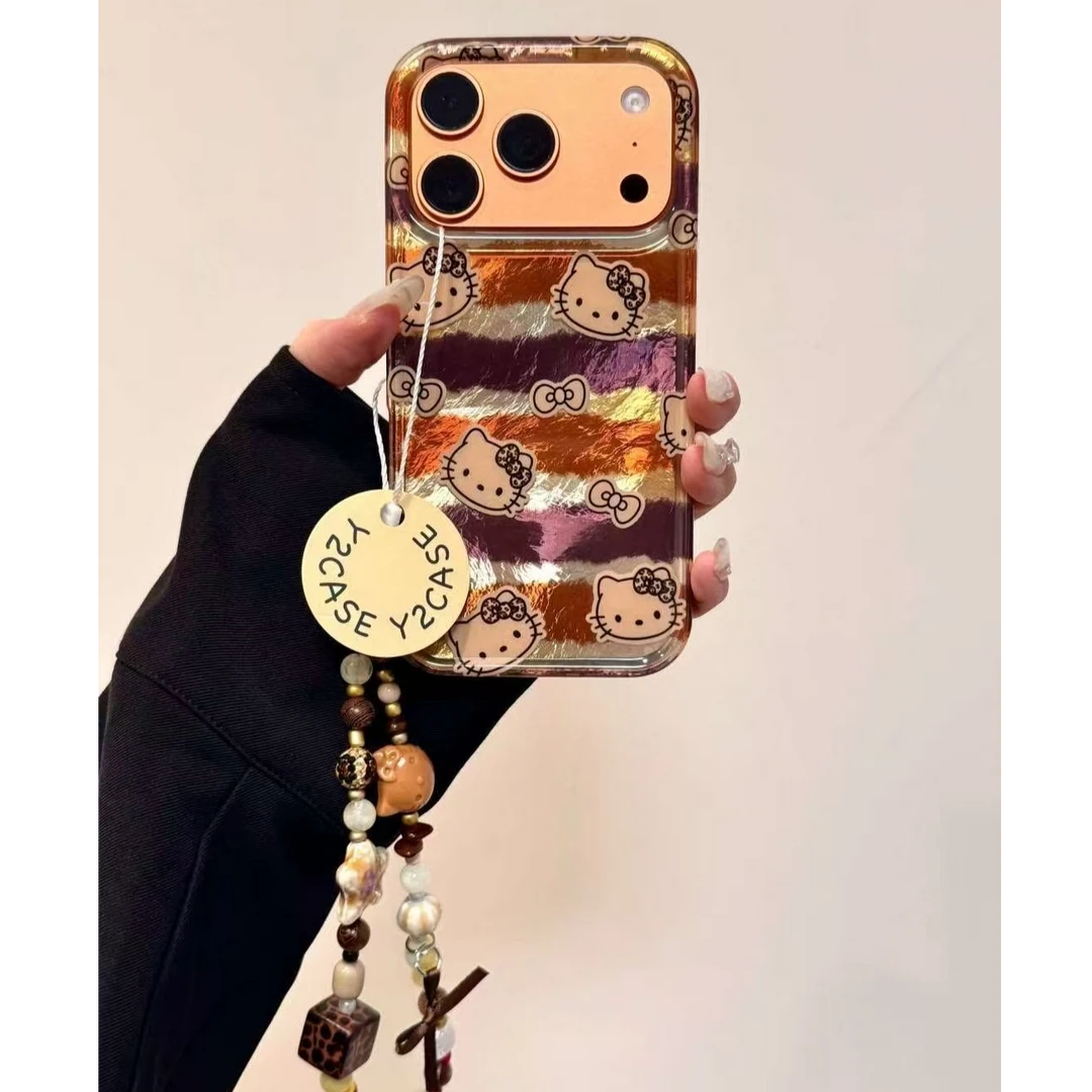 秋冬可爱条纹豹纹Kitty适用苹果17Promax手机壳iPhone16冰川纹15