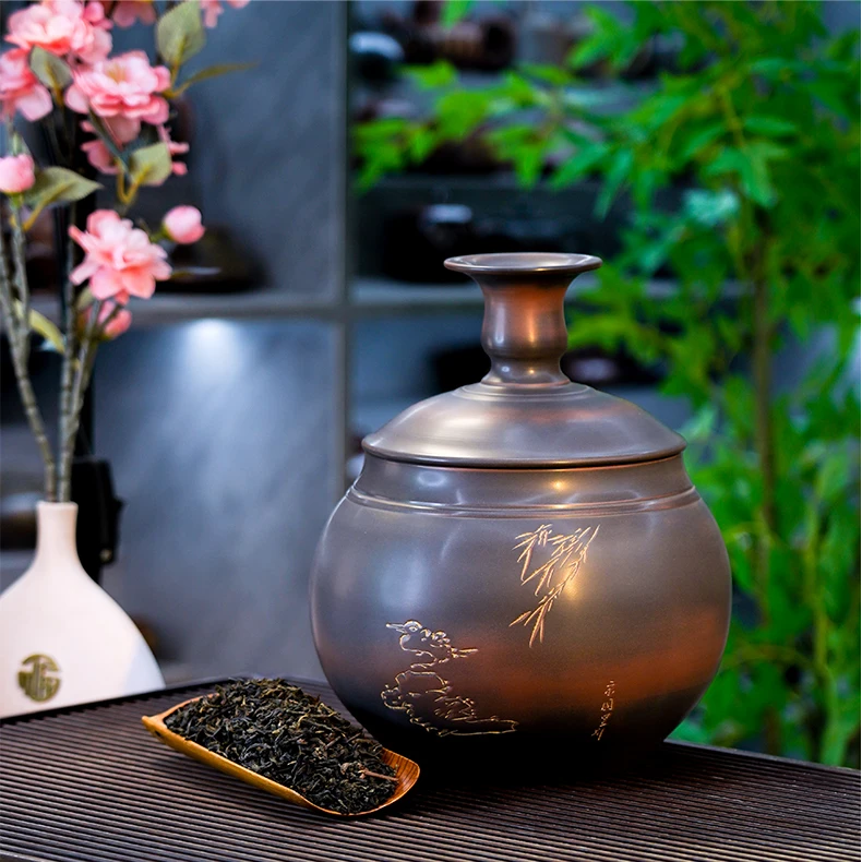 本陶手作【2斤装】坭兴陶灯笼罐精美茶叶罐茶道储茶罐（手工痕迹