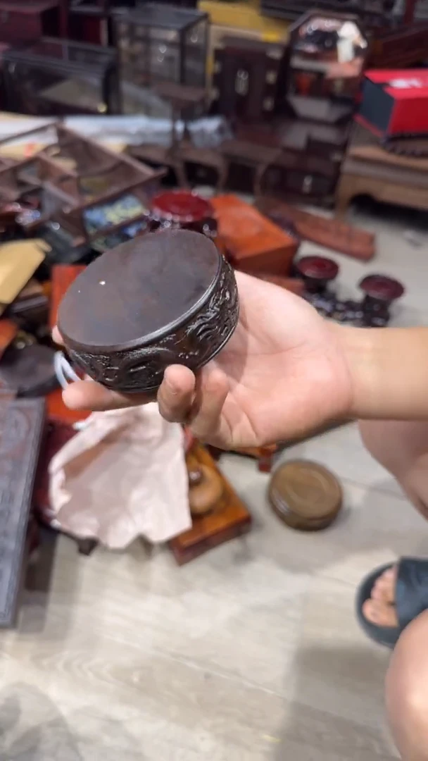 木 光头红木工艺品-二龙戏珠圆底座黑檀