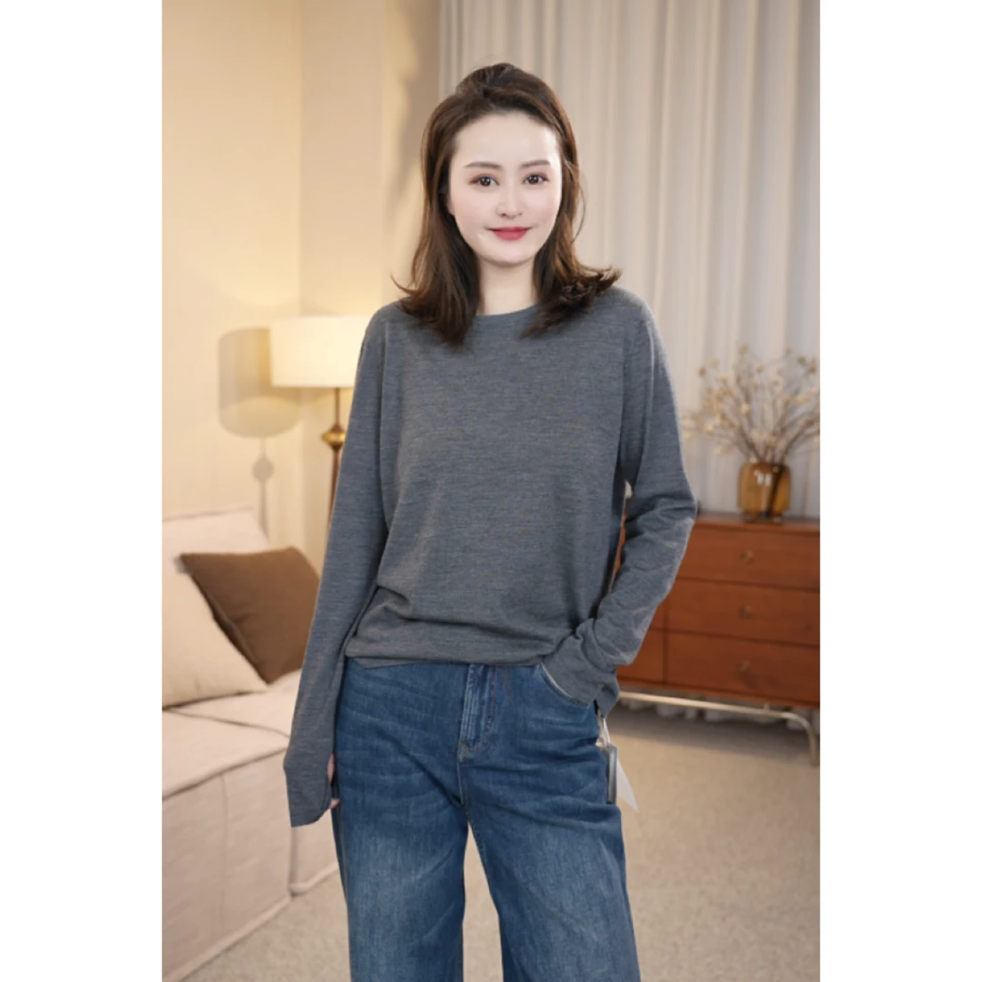 春季百搭时尚纯色简约圆领羊毛打底衫F034-YC137