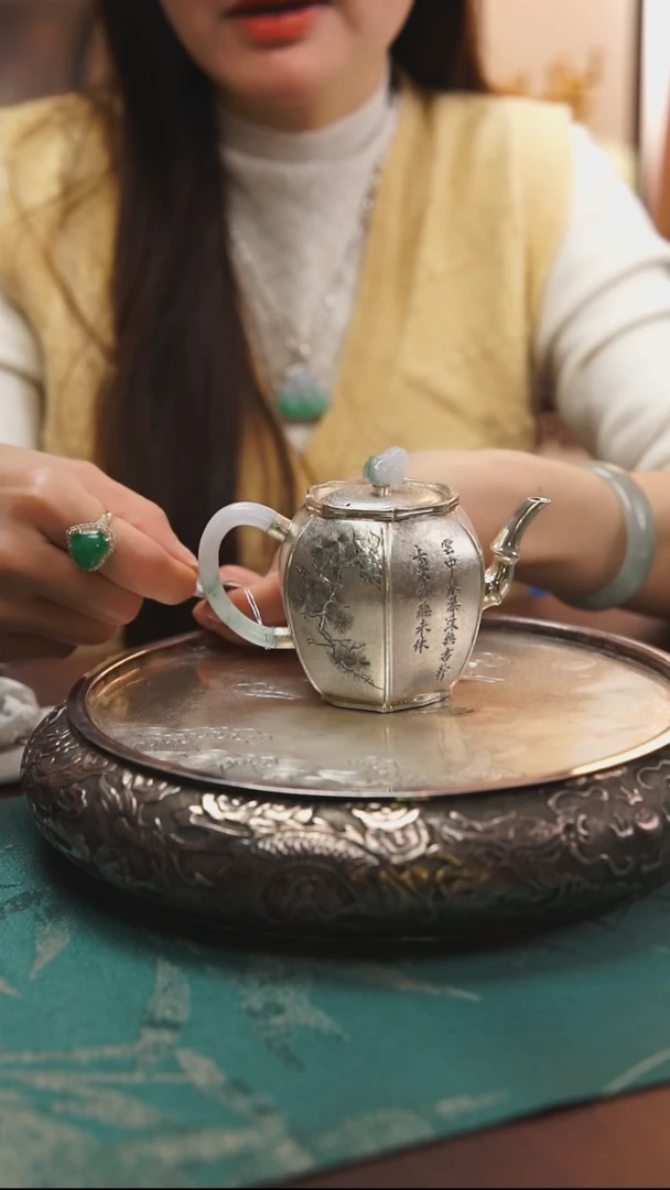古悦足银999泡茶壶