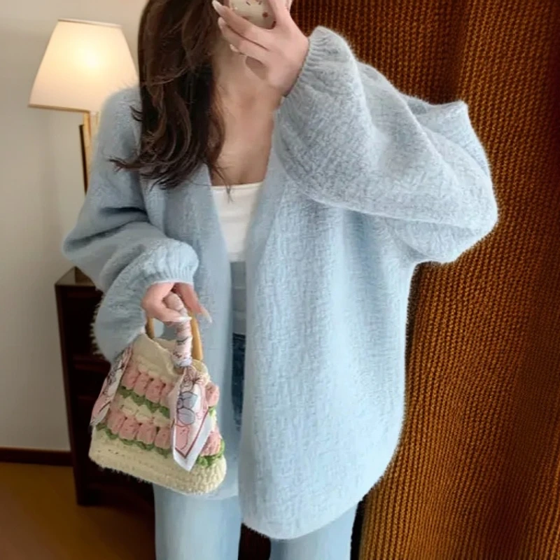 【达人专属2025款树皮纹工艺】泡泡袖外套春季慵懒风针织开衫宽松