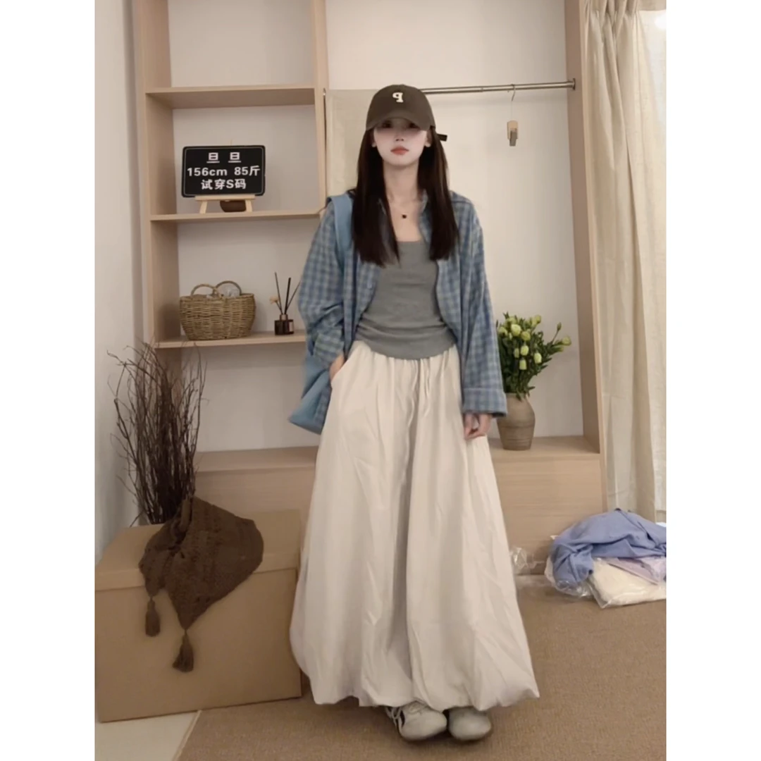 蓬蓬花苞裙女2025春夏新款高腰a字伞裙中长款半身裙