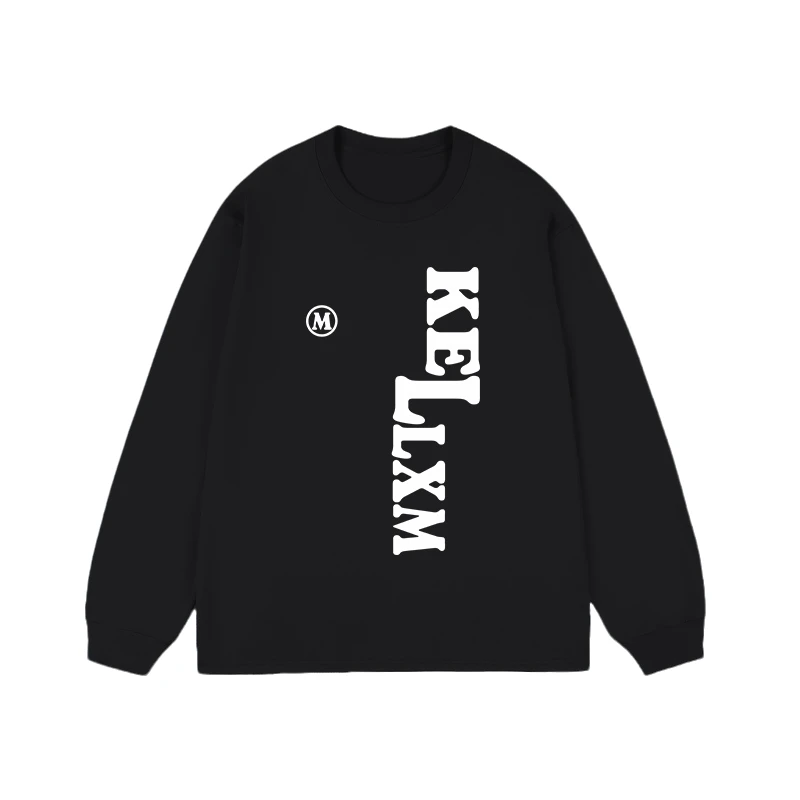 特大码300斤美式街头字母印花潮牌百搭长袖秋冬季男款休闲打底衫