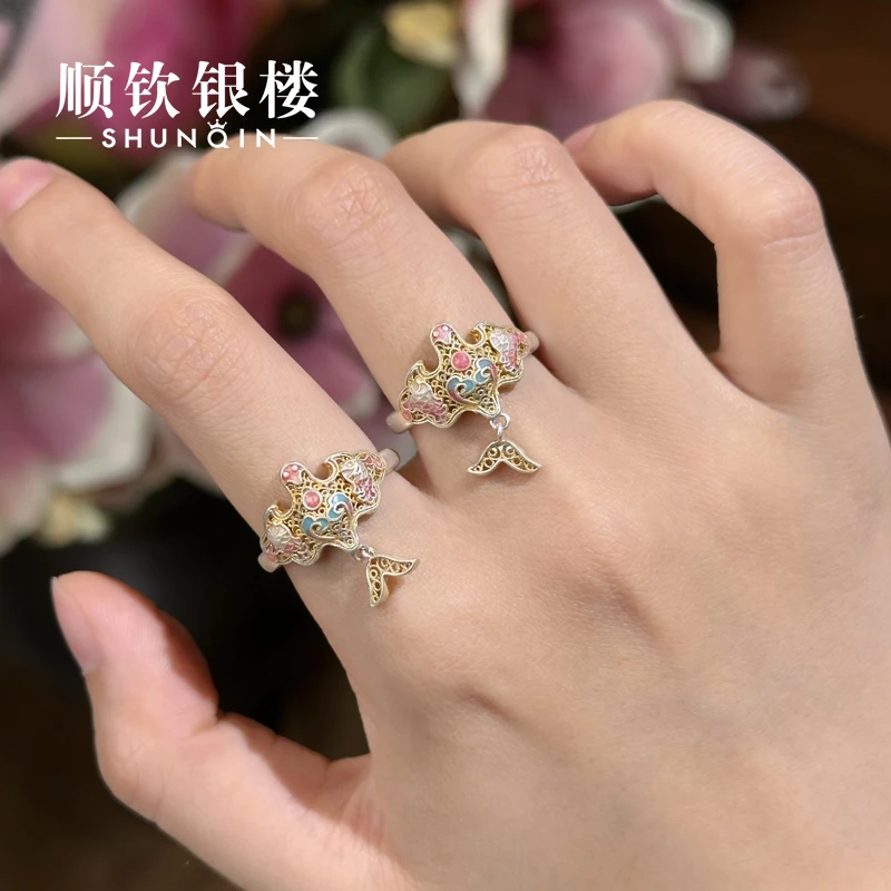 顺钦银楼 足银戒指 【晓清鸢戒指】足银999.9彩色精致设计感