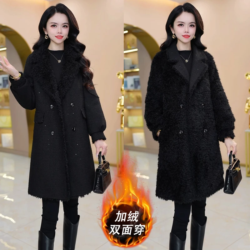 加绒加厚【双面穿】优雅气质时尚大气收腰显瘦外套M-4XL-29080
