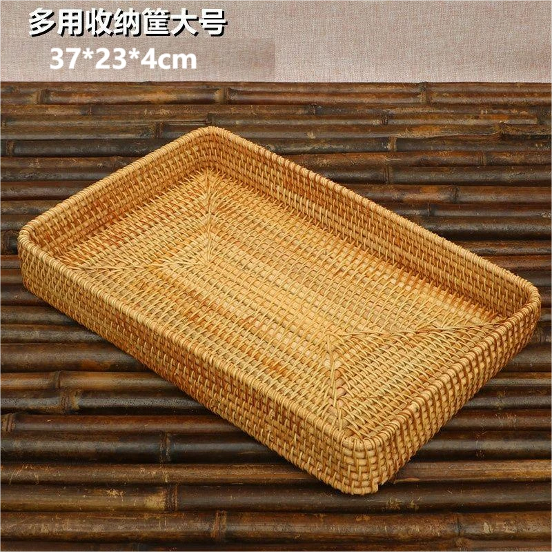 日式托盘大号藤编长方形托盘手工编织茶道收纳筐