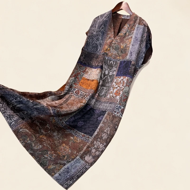 正品高端波西米亚风格提花飞飞袖宽松型新中式长款薄款连衣裙2036