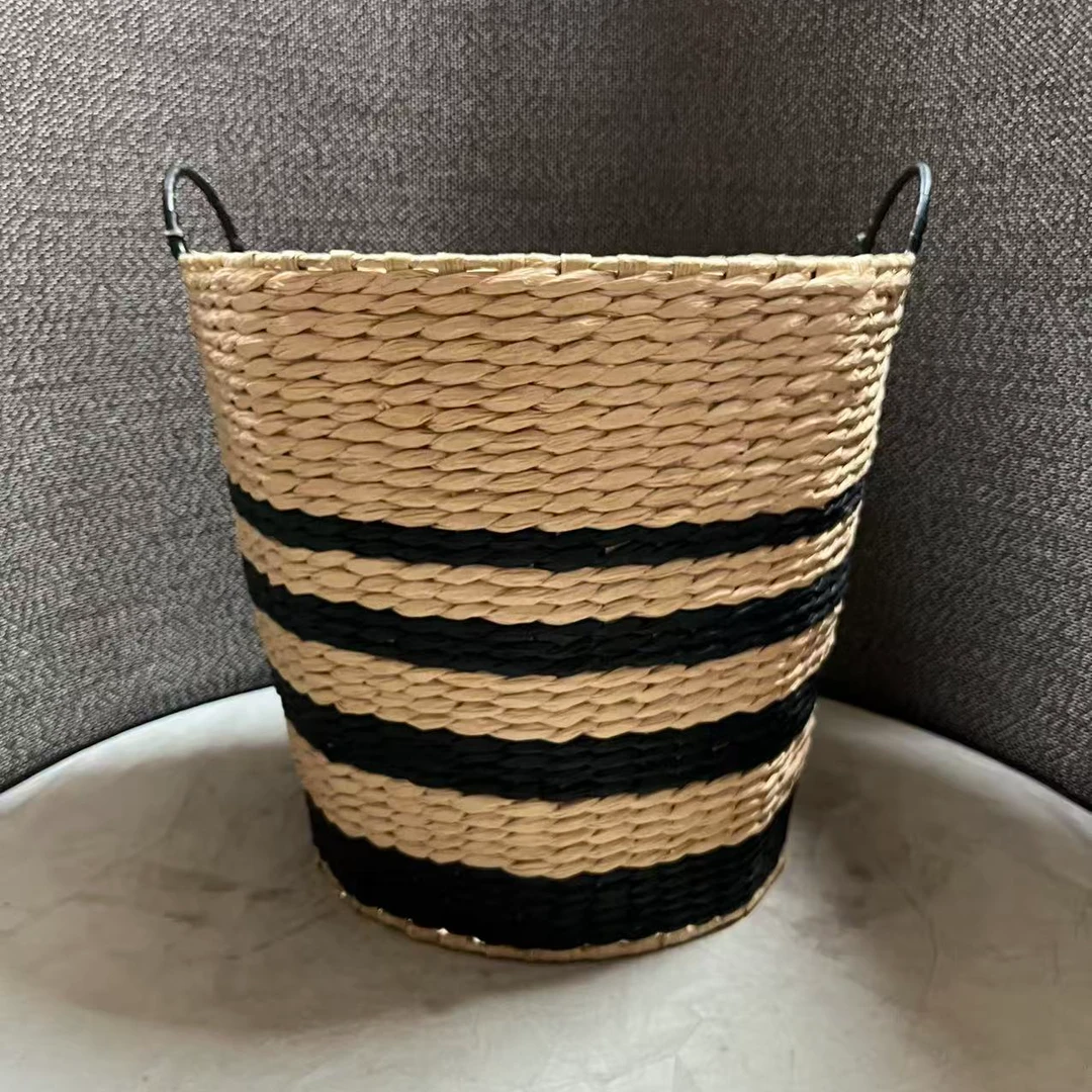 5839瑕疵款 直径40高40cm 家用草编收纳筐圆形简约创意储物篮子