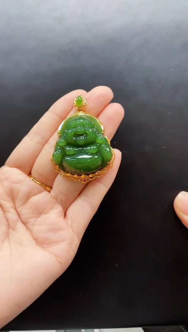 和田玉18K金镶嵌吊坠(赠链)多样性发一