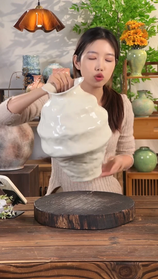 【禅意净版高款new】异形不规则陶瓷花瓶侘寂风客厅插花装饰摆件