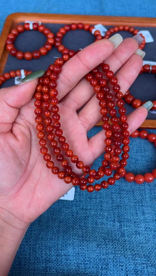 手链未镶嵌南红玛瑙A06原矿牛血红火焰纹多圈