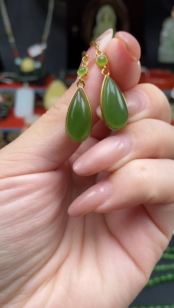 和田玉银S925镶嵌耳饰l087多样性发其一