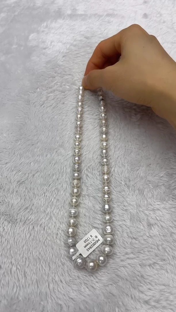 海水珍珠银S925镶嵌项链澳白7-11mm