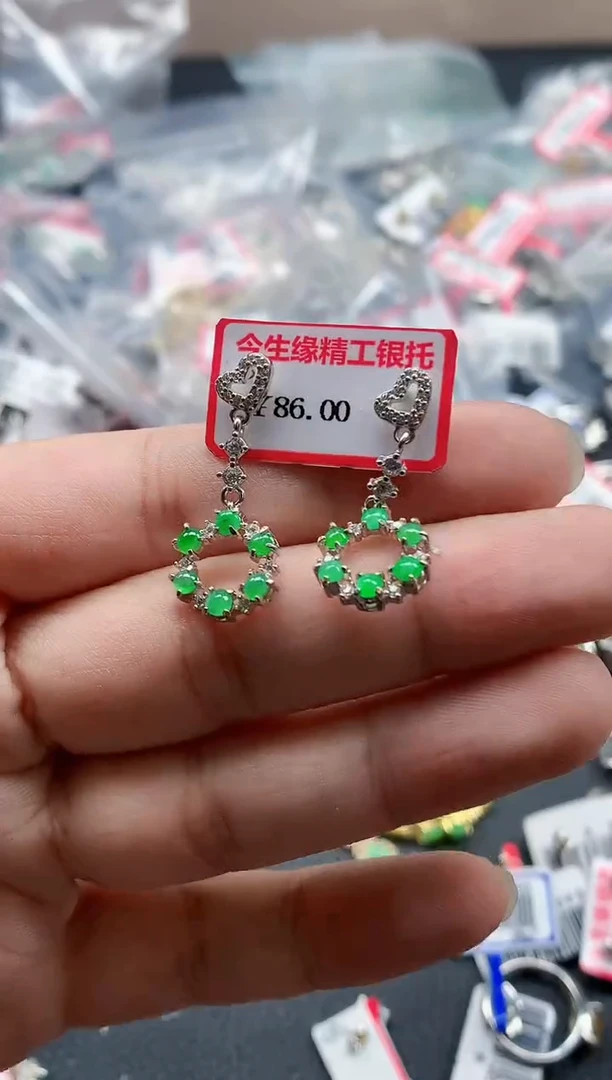 银S925镶嵌戒指翡翠天然A货缅甸翡翠