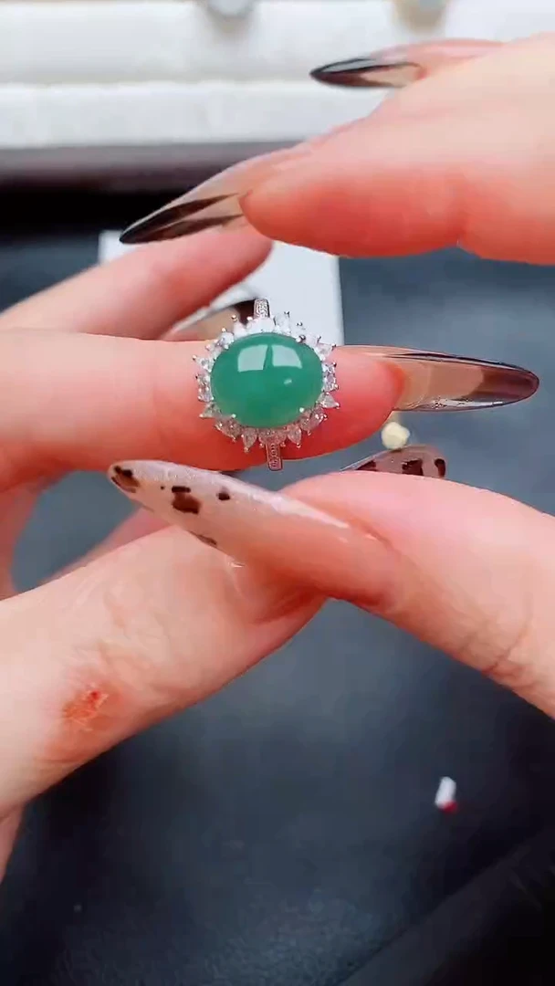 银S925镶嵌戒指翡翠...